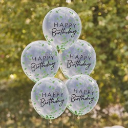 5 ballons confettis trasparents - Vert
