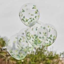5 ballons confettis vert  - tropical 