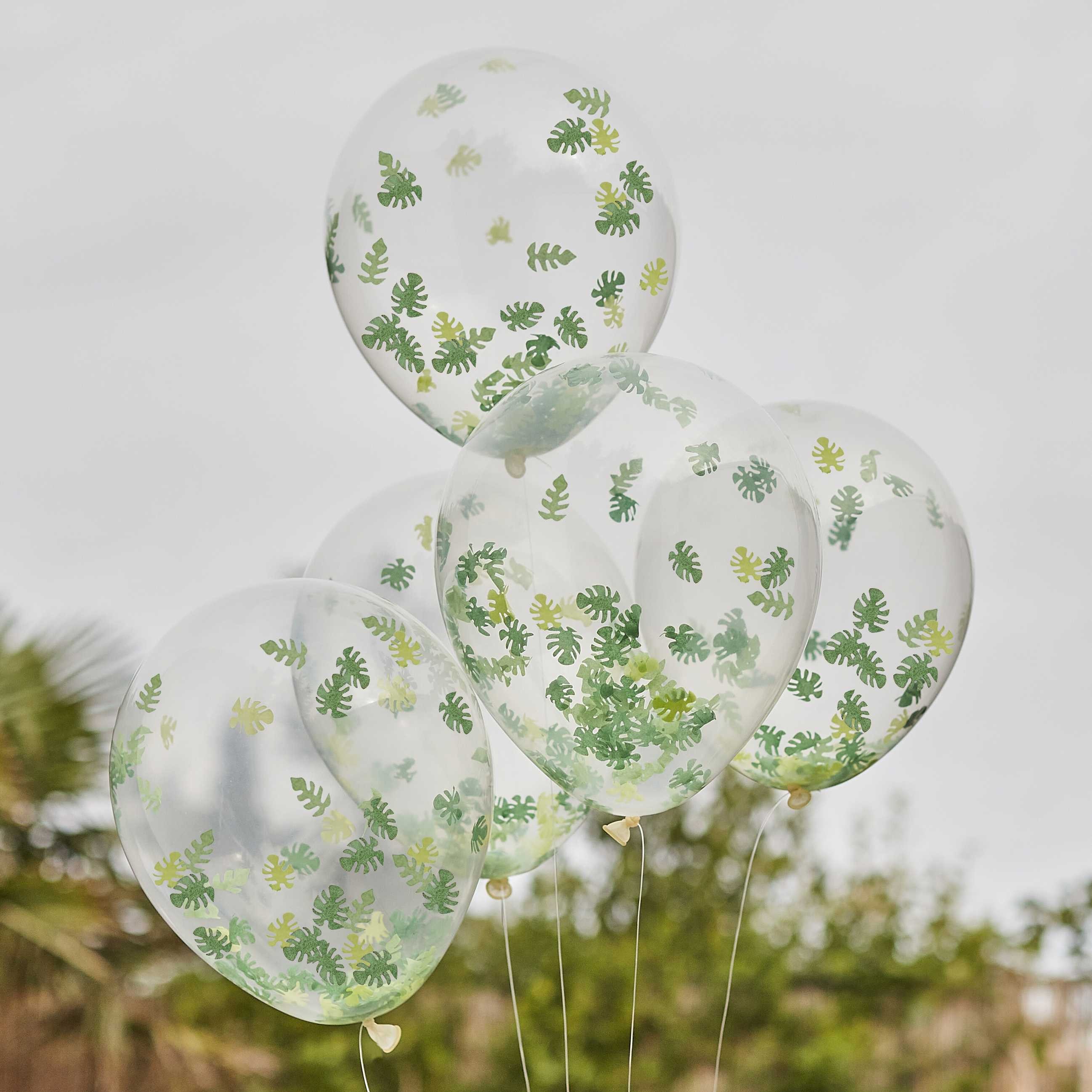 5 ballons confettis vert - tropical - Happy Family