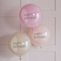 3 ballons double transparent - happy birthday 