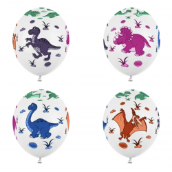 6 Ballons Latex - Dinosaure Pastel et Blanc