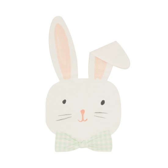16 Serviettes - Tête de Lapin noeud vichy vert