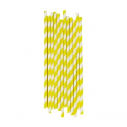 25 pailles en papier à rayures jaunes