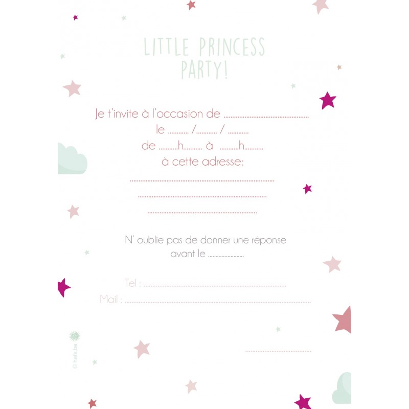 8 cartes d'invitation thème princesse - anniversaire filles