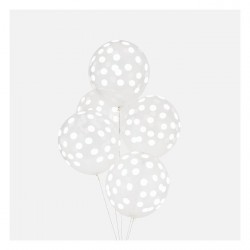 5 ballons imprimés confettis - blanc
