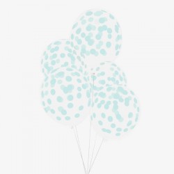  5 ballons imprimés confettis - vert acqua