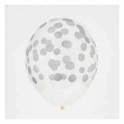 5 ballons imprimés confettis - Argent