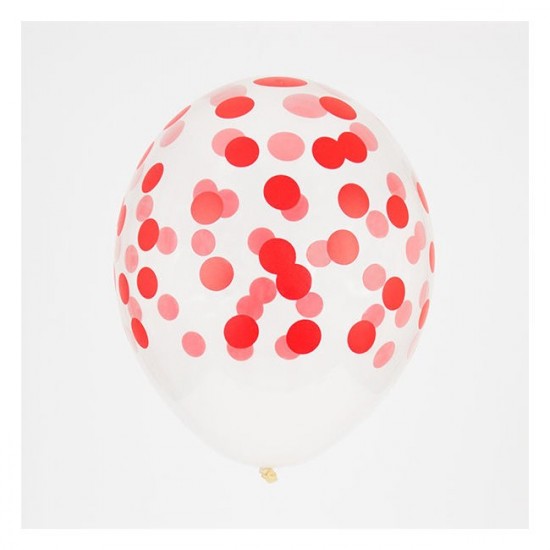 5 ballons imprimés confettis - rouge