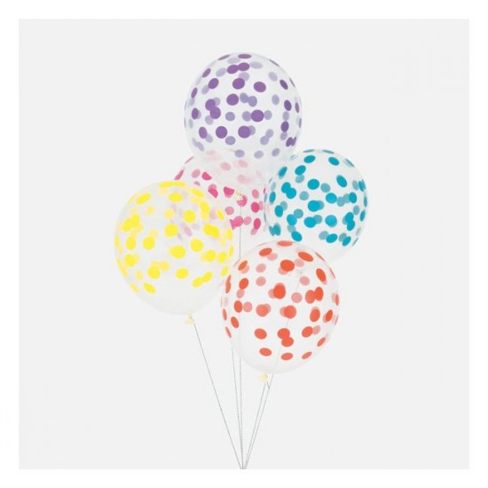 5 ballons imprimés confettis - mélange multicolore
