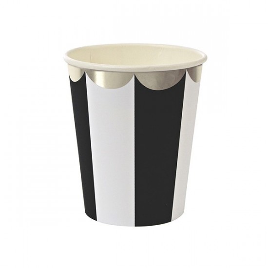Gobelets motif rayé noir et blanc bords arrondis - argent